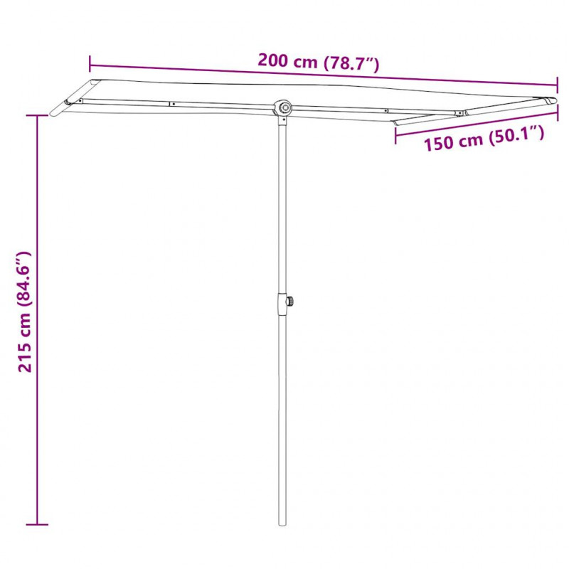 Parasol ogrodowy na aluminiowym słupku, 2x1,5 m, czarny