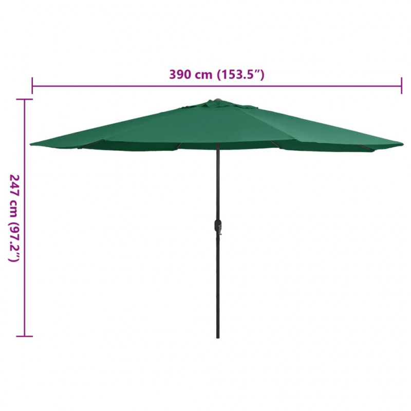 Parasol ogrodowy na metalowym słupku, 390 cm, zielony