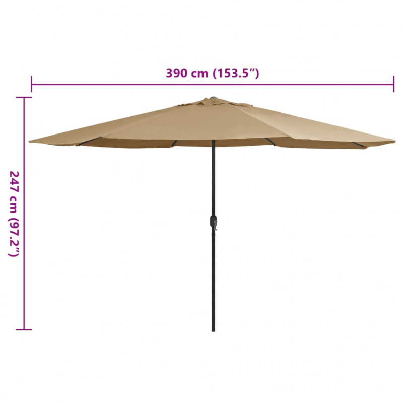 Parasol ogrodowy na metalowym słupku, 390 cm, taupe