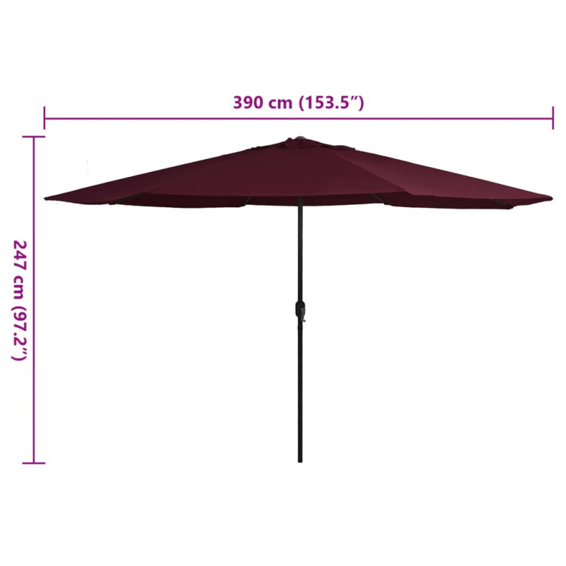 Parasol ogrodowy na metalowym słupku, 390 cm, bordowy