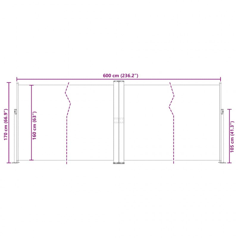 Wysuwana markiza boczna na taras, dwustronna 170x600 cm kremowa