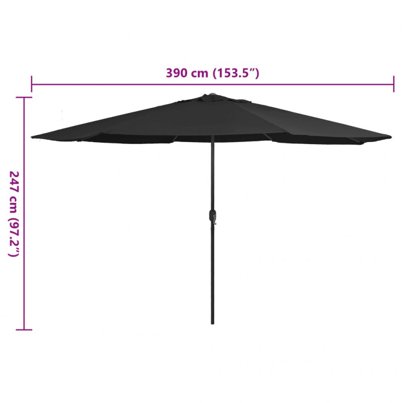 Parasol ogrodowy na metalowym słupku, 390 cm, czarny