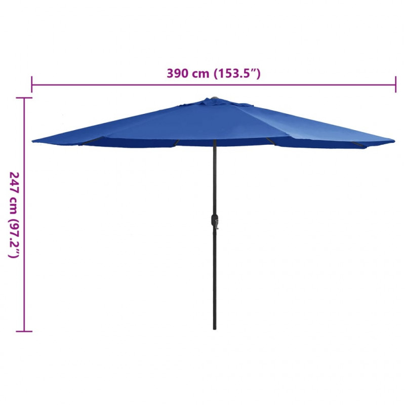 Parasol ogrodowy na metalowym słupku, 390 cm, niebieski