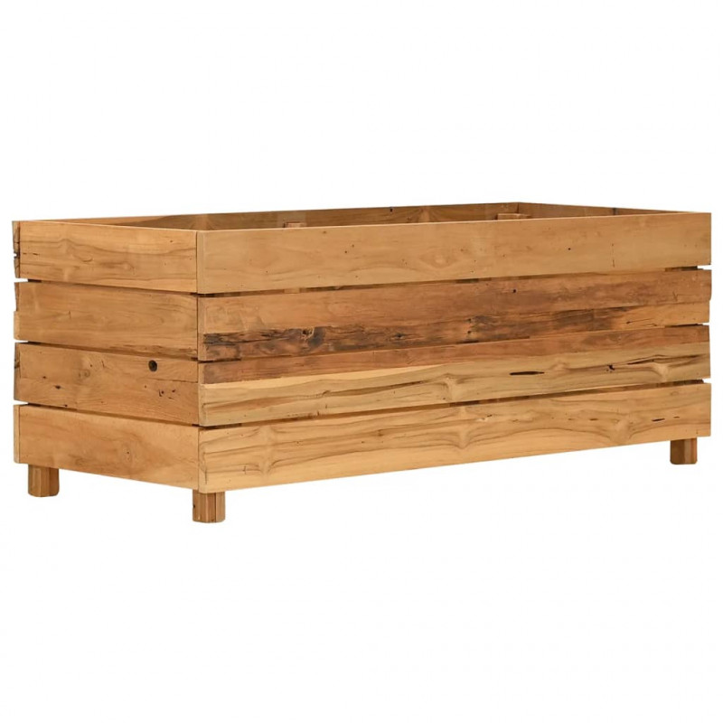 Podwyższona donica 100x40x38 cm, drewno tekowe z odzysku i stal