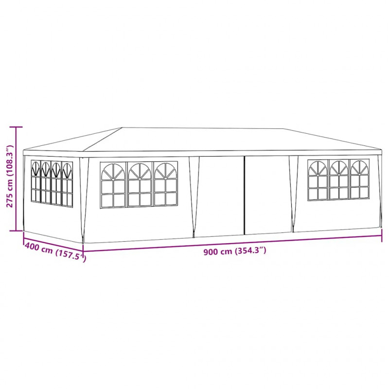 Namiot imprezowy ze ściankami, 4x9 m, biały, 90 g/m²