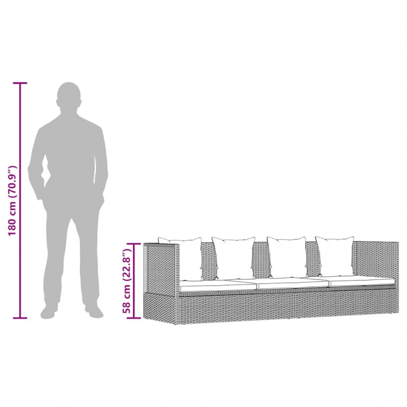 Sofa ogrodowa z poduszkami, polirattan, czarna