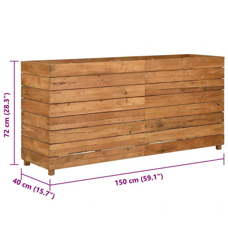 Podwyższona donica 150x40x72 cm drewno tekowe z recyklingu/stal