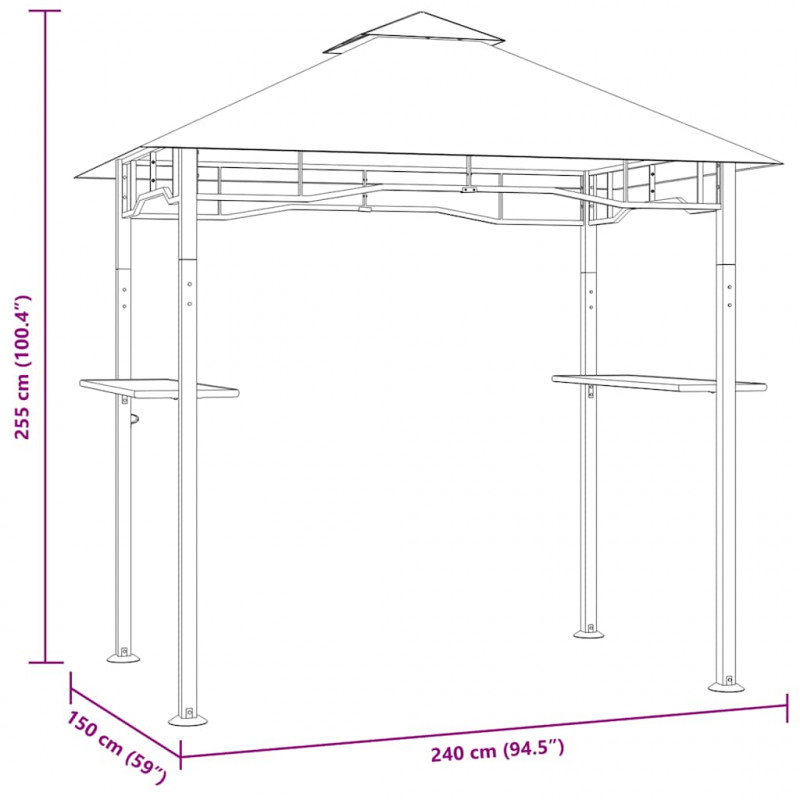 Altanka nad grill, 240x150x255 cm, antracytowa, stal