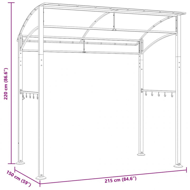 Altanka nad grill, 215x150x220 cm, antracytowa, stal
