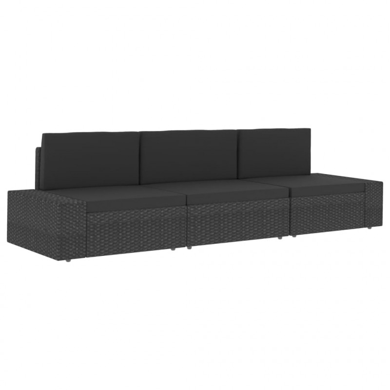 Sofa modułowa 2-osobowa, rattan PE, czarna