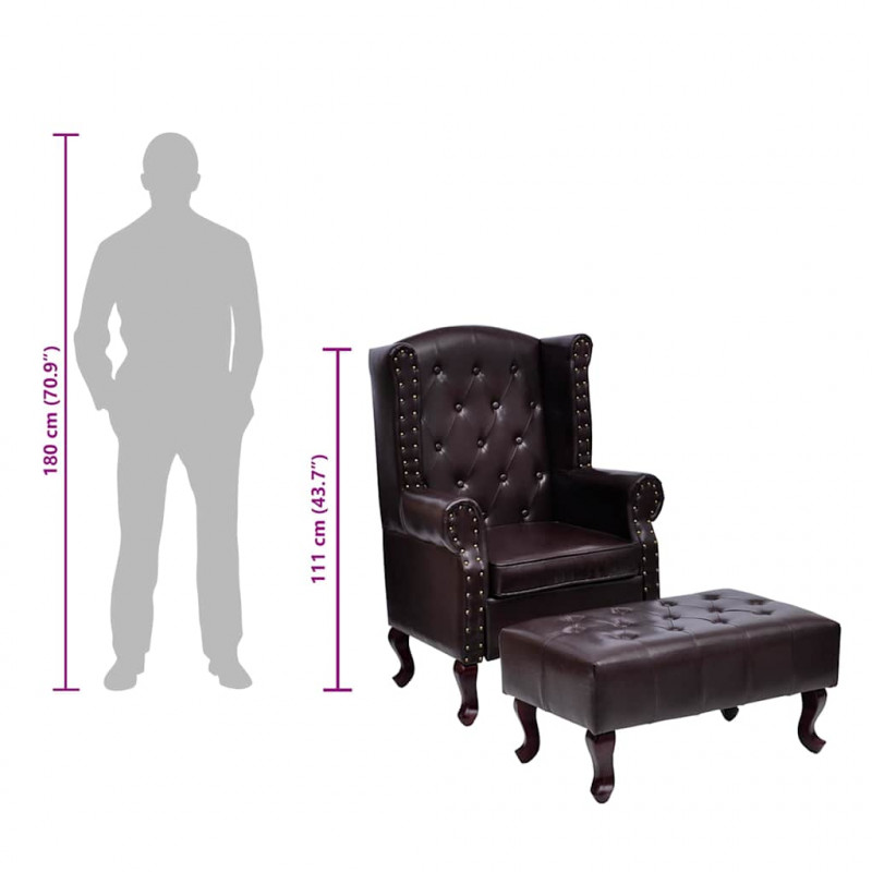 Fotel z podnóżkiem, ciemnobrązowy, sztuczna skóra