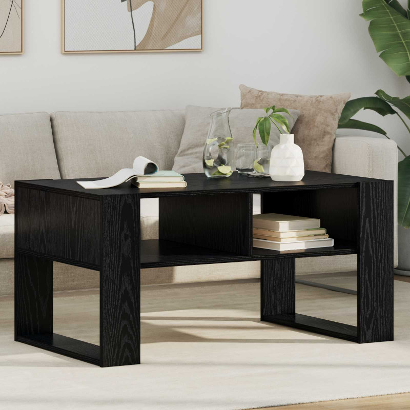 Stolik kawowy z przechowywaniem Czarny Dąb 92 x 53 x 45 cm