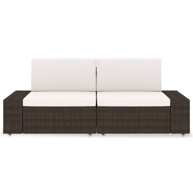 Sofa modułowa 2-osobowa, rattan PE, brązowa