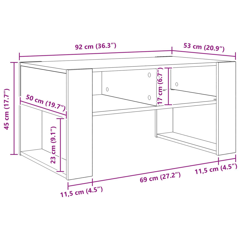Stolik kawowy z przechowywaniem Betonowy szary 92 x 53 x 45 cm