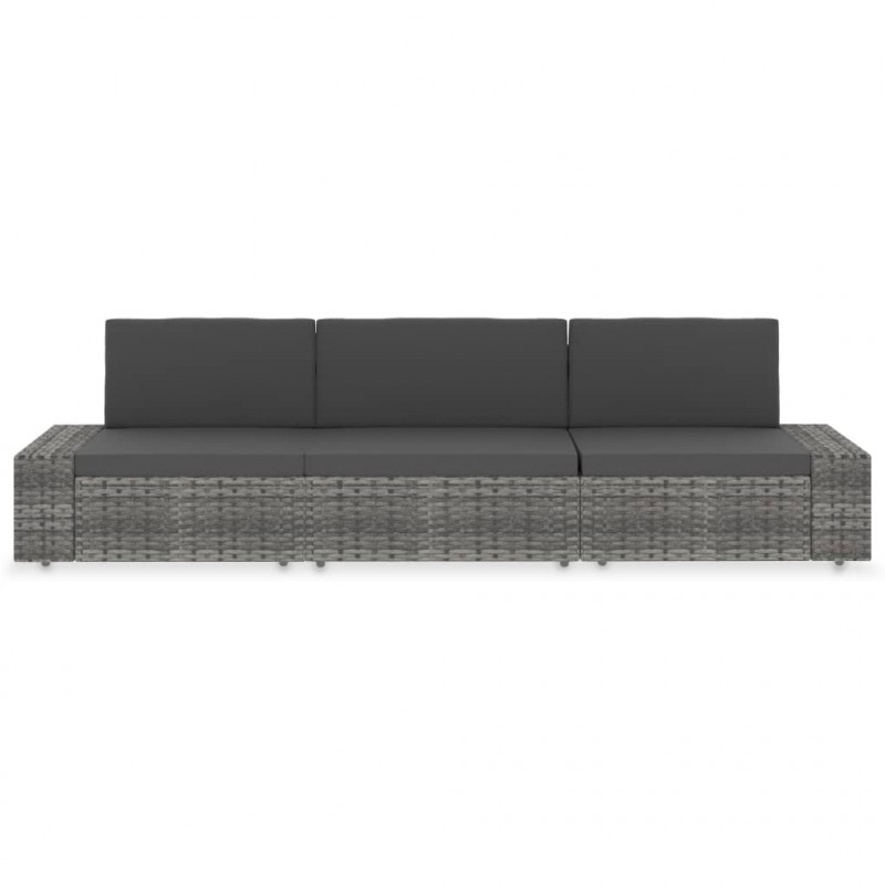Sofa modułowa 3-osobowa, rattan PE, szara