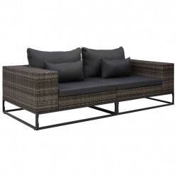 2-częściowa sofa do ogrodu, z poduszkami, polirattan, szara