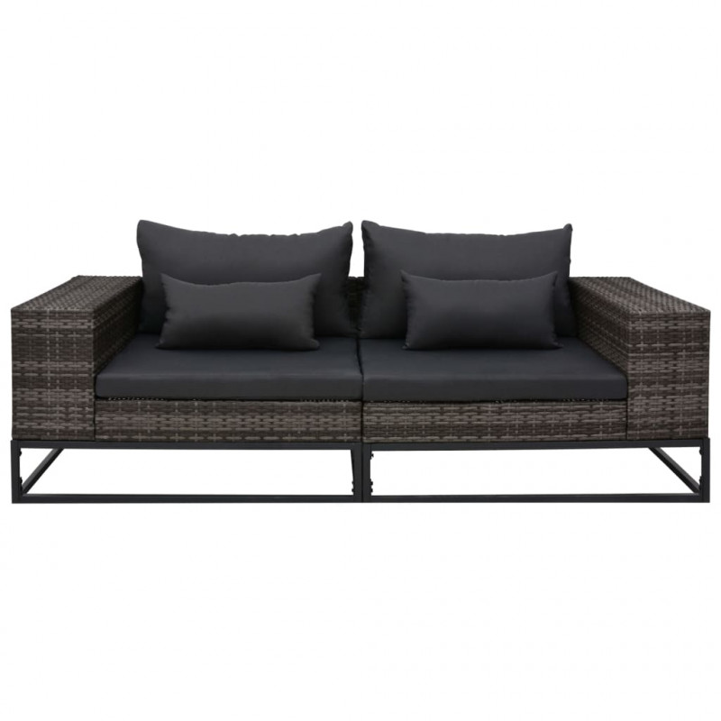 2-częściowa sofa do ogrodu, z poduszkami, polirattan, szara