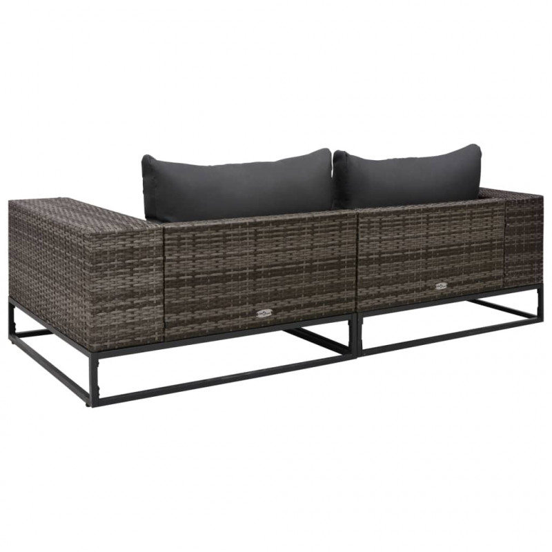 2-częściowa sofa do ogrodu, z poduszkami, polirattan, szara