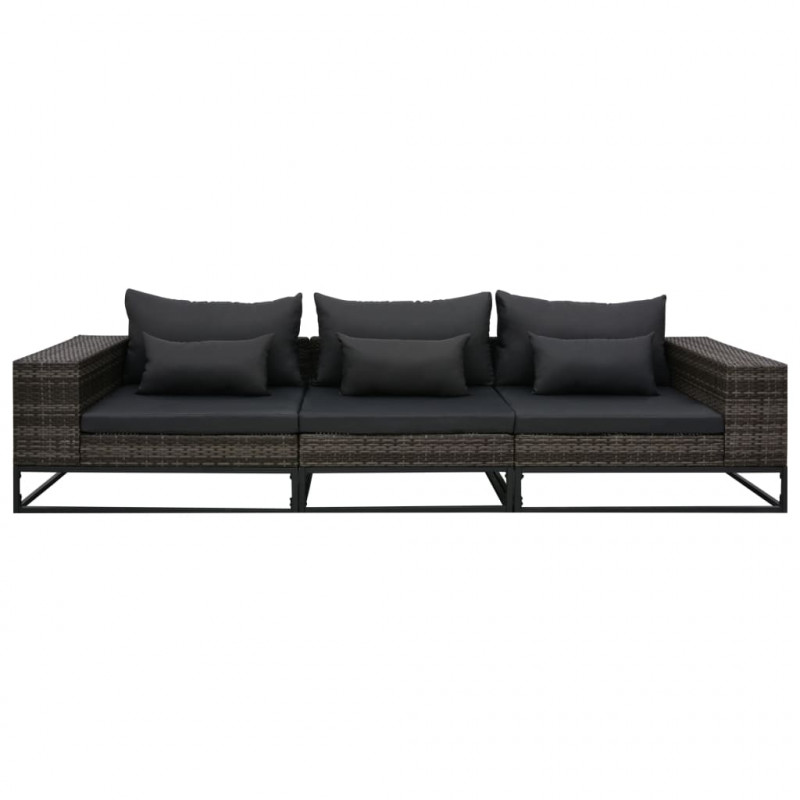 3-częściowa sofa do ogrodu, z poduszkami, polirattan, szara