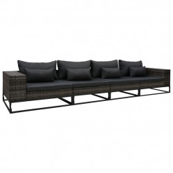 4-częściowa sofa do ogrodu, z poduszkami, polirattan, szara