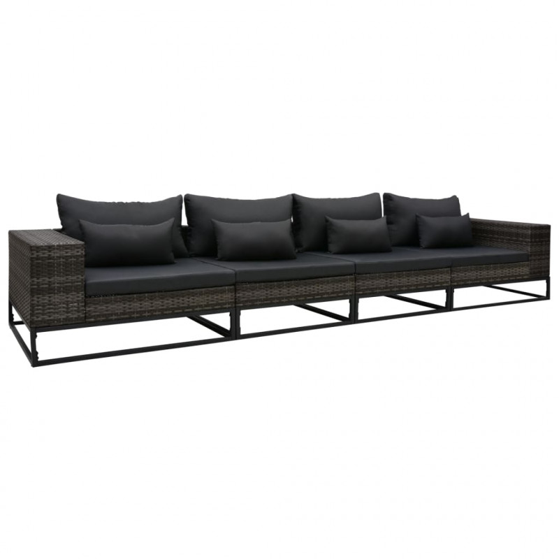 4-częściowa sofa do ogrodu, z poduszkami, polirattan, szara