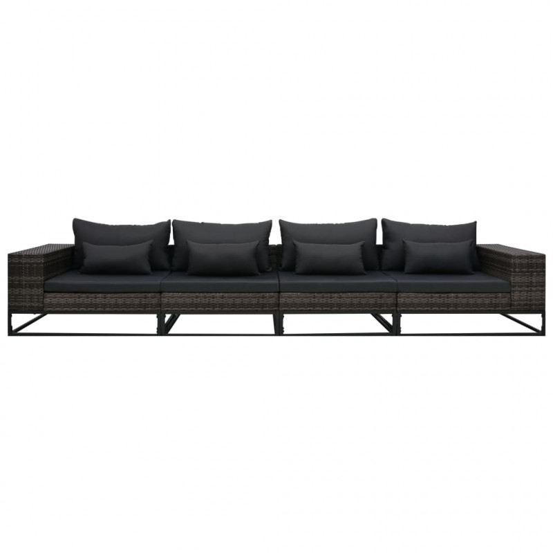 4-częściowa sofa do ogrodu, z poduszkami, polirattan, szara