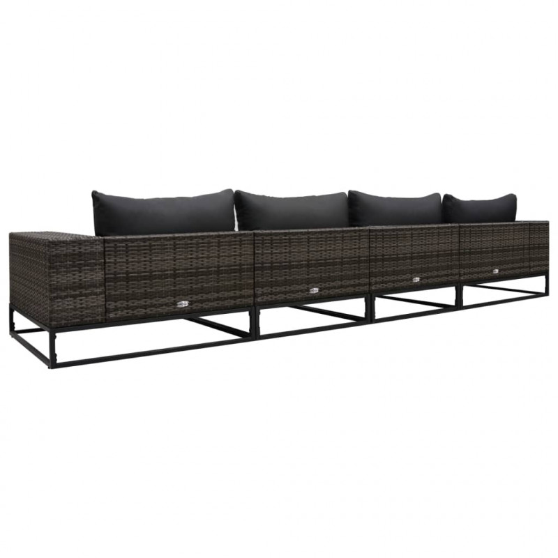 4-częściowa sofa do ogrodu, z poduszkami, polirattan, szara