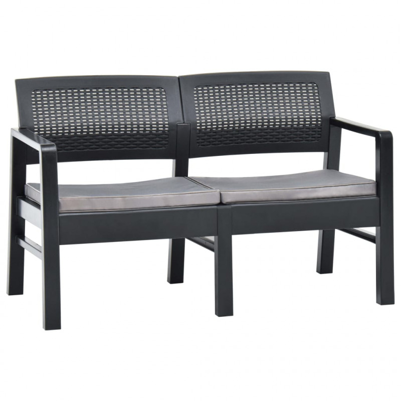 2-os. ławka ogrodowa z poduszkami, 120 cm, plastik, antracyt