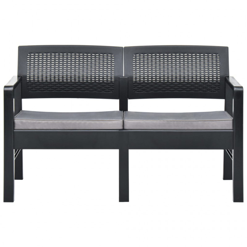 2-os. ławka ogrodowa z poduszkami, 120 cm, plastik, antracyt