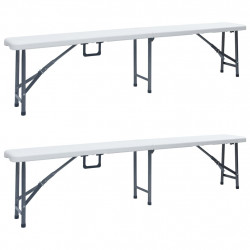 Składane ławki ogrodowe, 2 szt., 180 cm, HDPE, białe