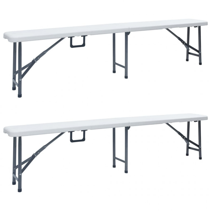 Składane ławki ogrodowe, 2 szt., 180 cm, HDPE, białe