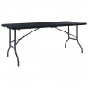 Składany stolik, czarny 180x75x72 cm, HDPE, imitacja rattanu