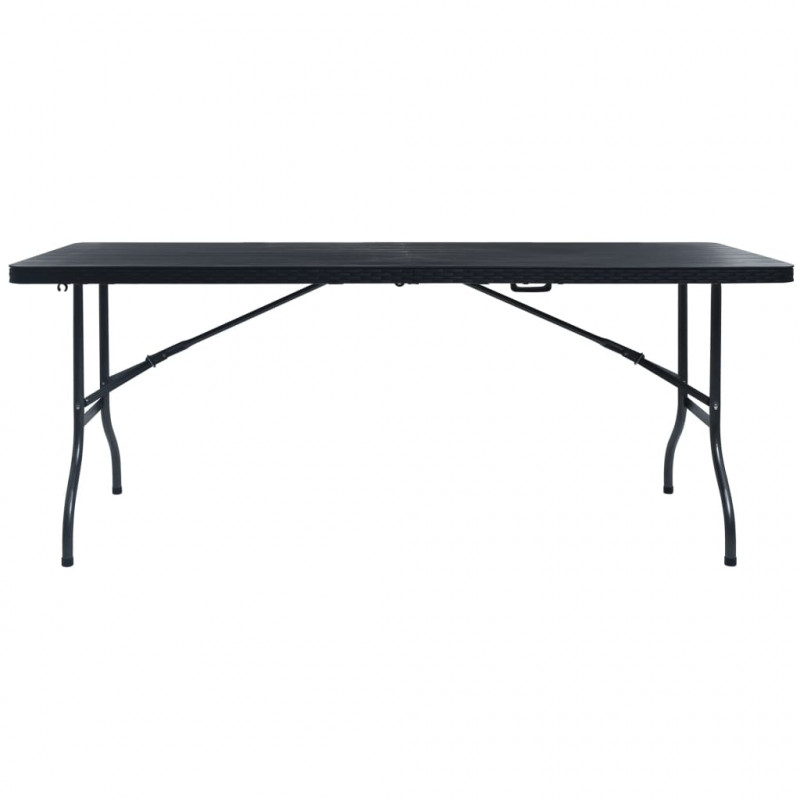 Składany stolik, czarny 180x75x72 cm, HDPE, imitacja rattanu