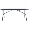 Składany stolik, czarny 180x75x72 cm, HDPE, imitacja rattanu