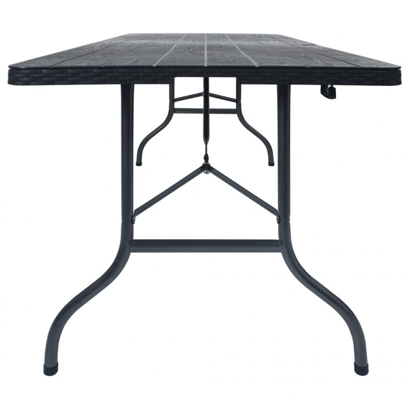 Składany stolik, czarny 180x75x72 cm, HDPE, imitacja rattanu