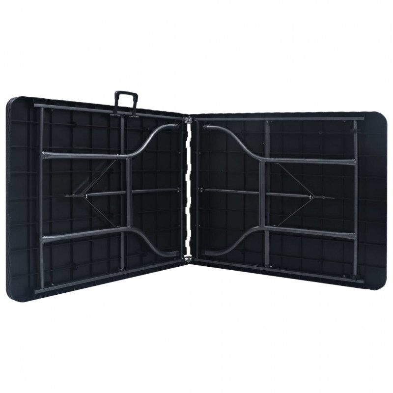 Składany stolik, czarny 180x75x72 cm, HDPE, imitacja rattanu