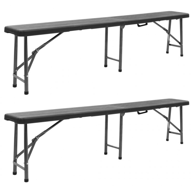 Składane ławki ogrodowe, 2 szt., 180 cm, HDPE, czarne