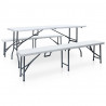 Składany stół ogrodowy z 2 ławkami, 180 cm, stal i HDPE, biały
