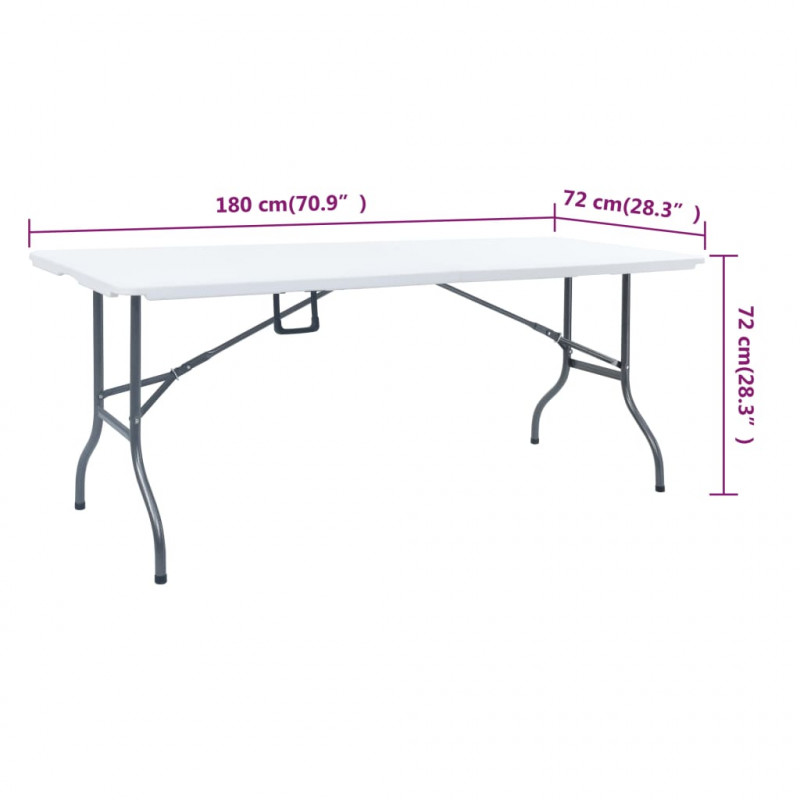 Składany stół ogrodowy z 2 ławkami, 180 cm, stal i HDPE, biały