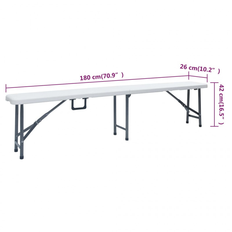 Składany stół ogrodowy z 2 ławkami, 180 cm, stal i HDPE, biały