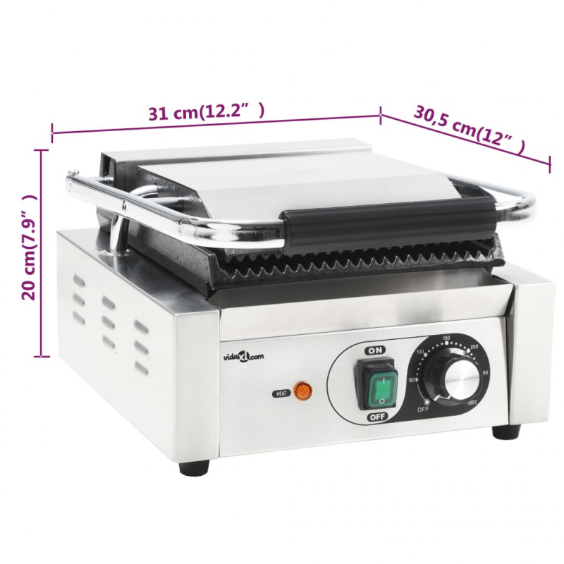 Grill do panini żebrowany, stal nierdzewna 1800 W 31x30,5x20 cm