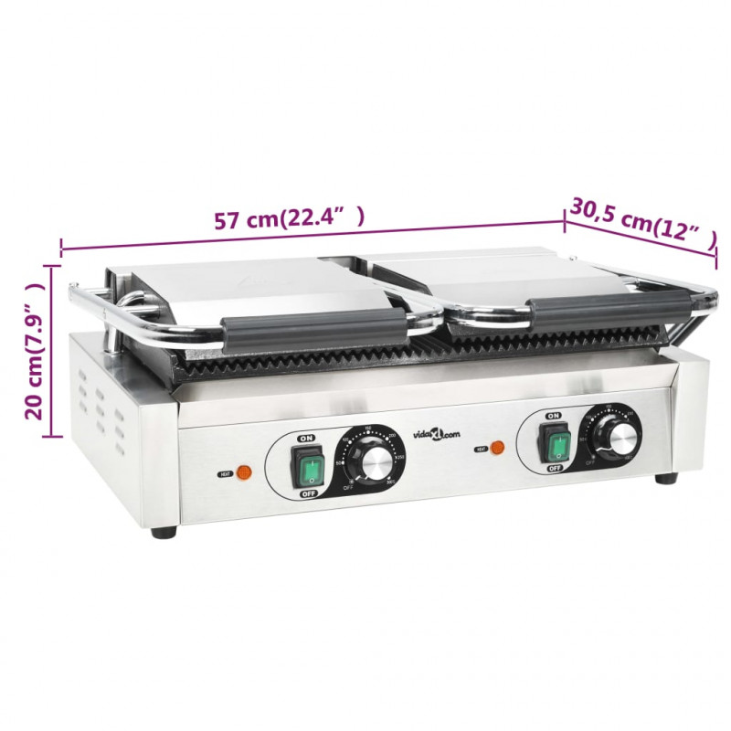 Podwójny opiekacz do panini, żebrowany, 3600 W, 57x30,5x20 cm