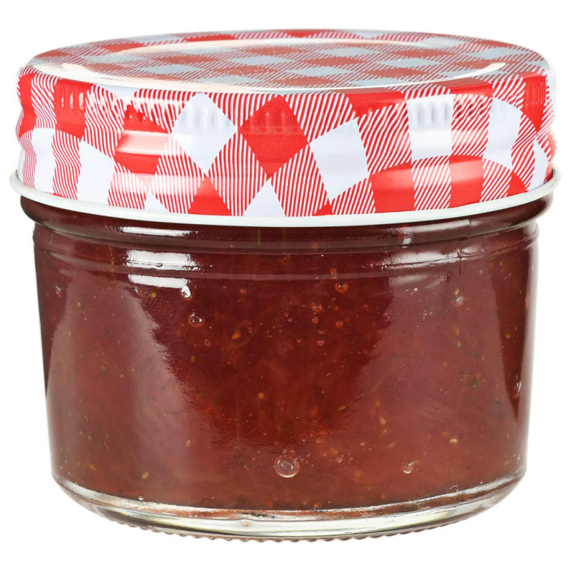 Szklane słoiki na dżem, biało-czerwone pokrywki, 24 szt, 110 ml
