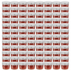 Szklane słoiki na dżem, srebrne pokrywki, 96 szt., 110 ml