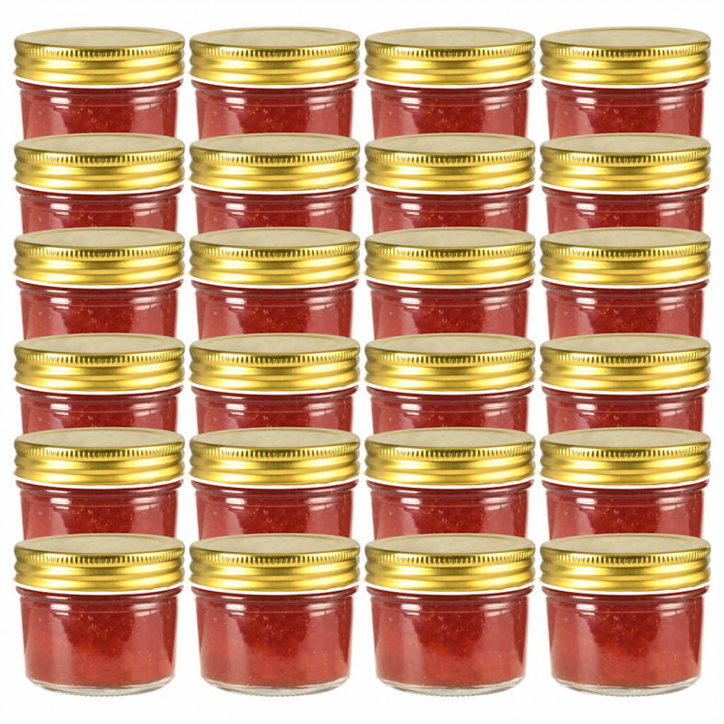 Szklane słoiki na dżem, złote pokrywki, 24 szt., 110 ml