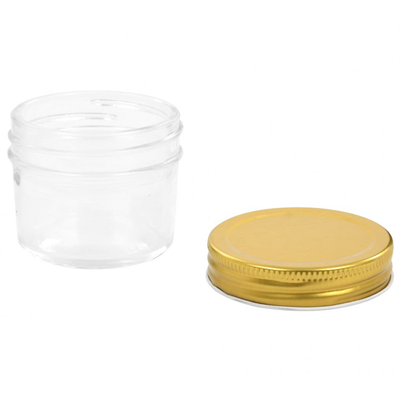 Szklane słoiki na dżem, złote pokrywki, 24 szt., 110 ml