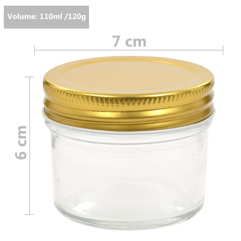 Szklane słoiki na dżem, złote pokrywki, 24 szt., 110 ml