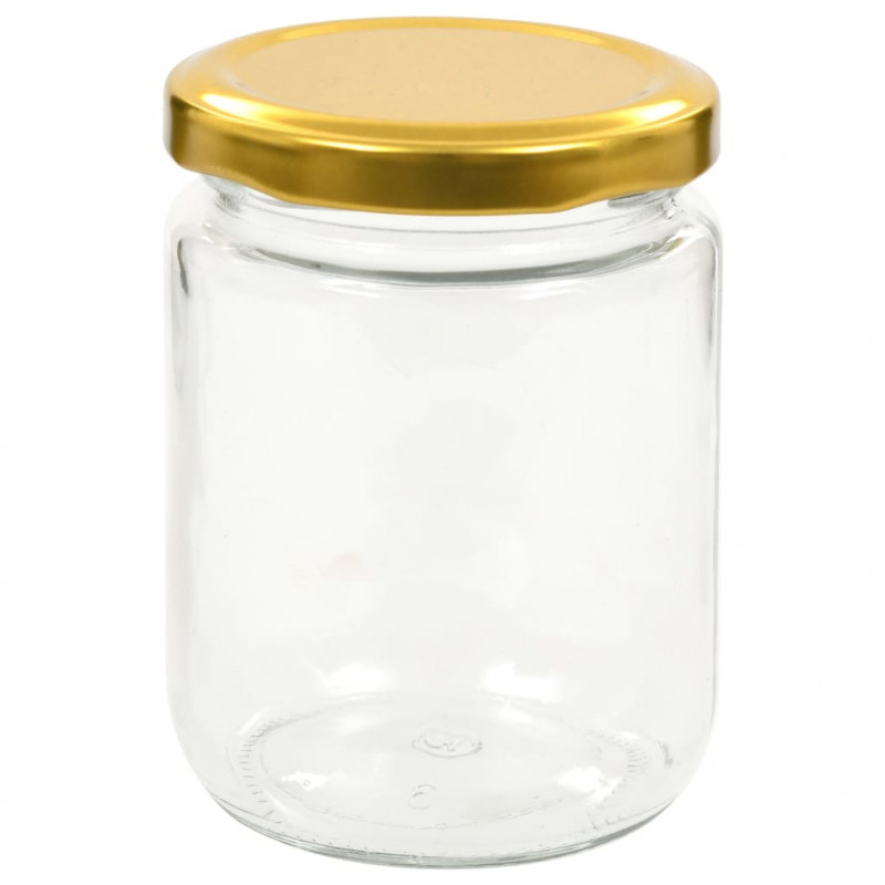 Szklane słoiki na dżem, złote pokrywki, 96 szt., 230 ml