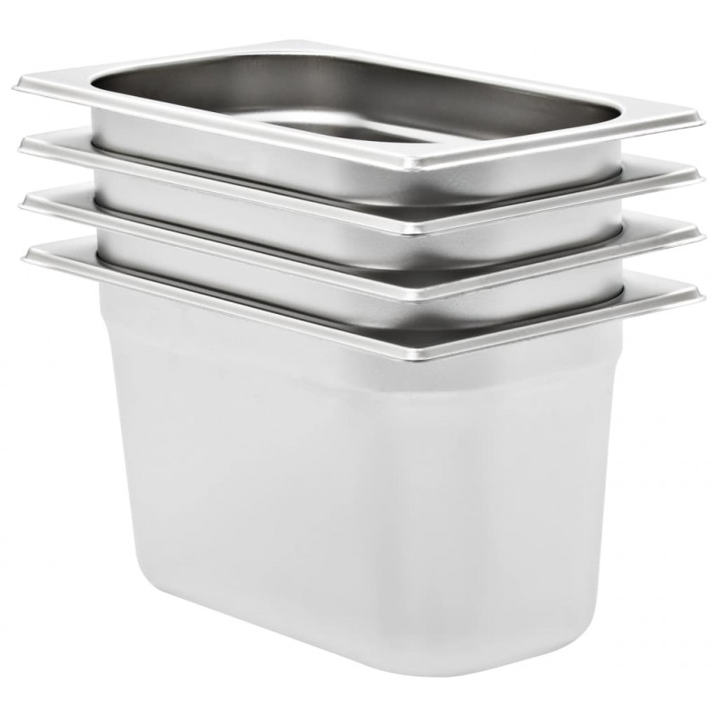 Pojemniki gastronomiczne 4 szt. GN 1/4, 150 mm, stal nierdzewna