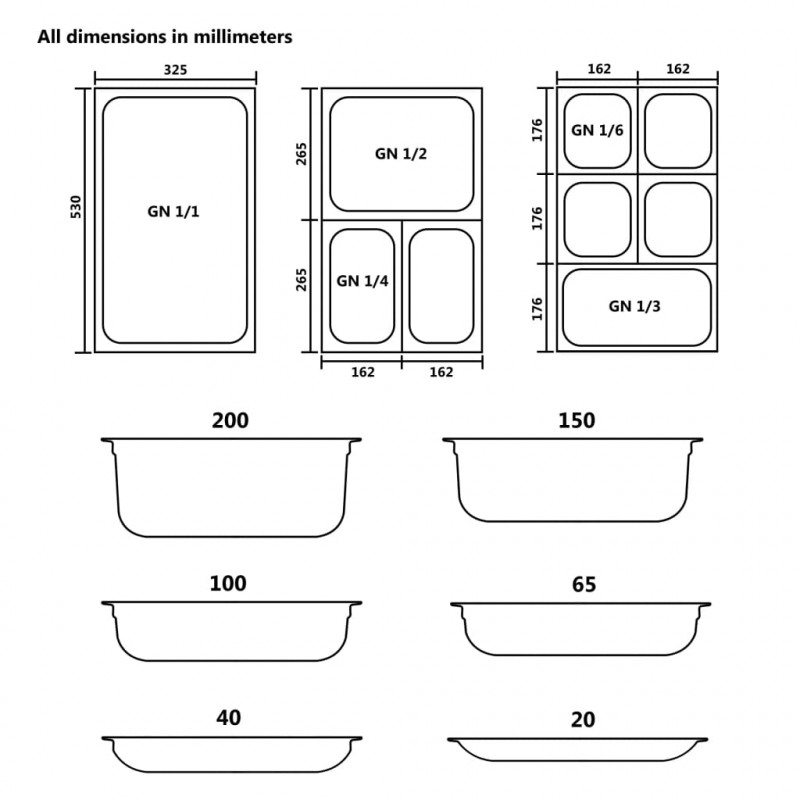Pojemniki gastronomiczne 12 szt. GN 1/6, 100 mm stal nierdzewna